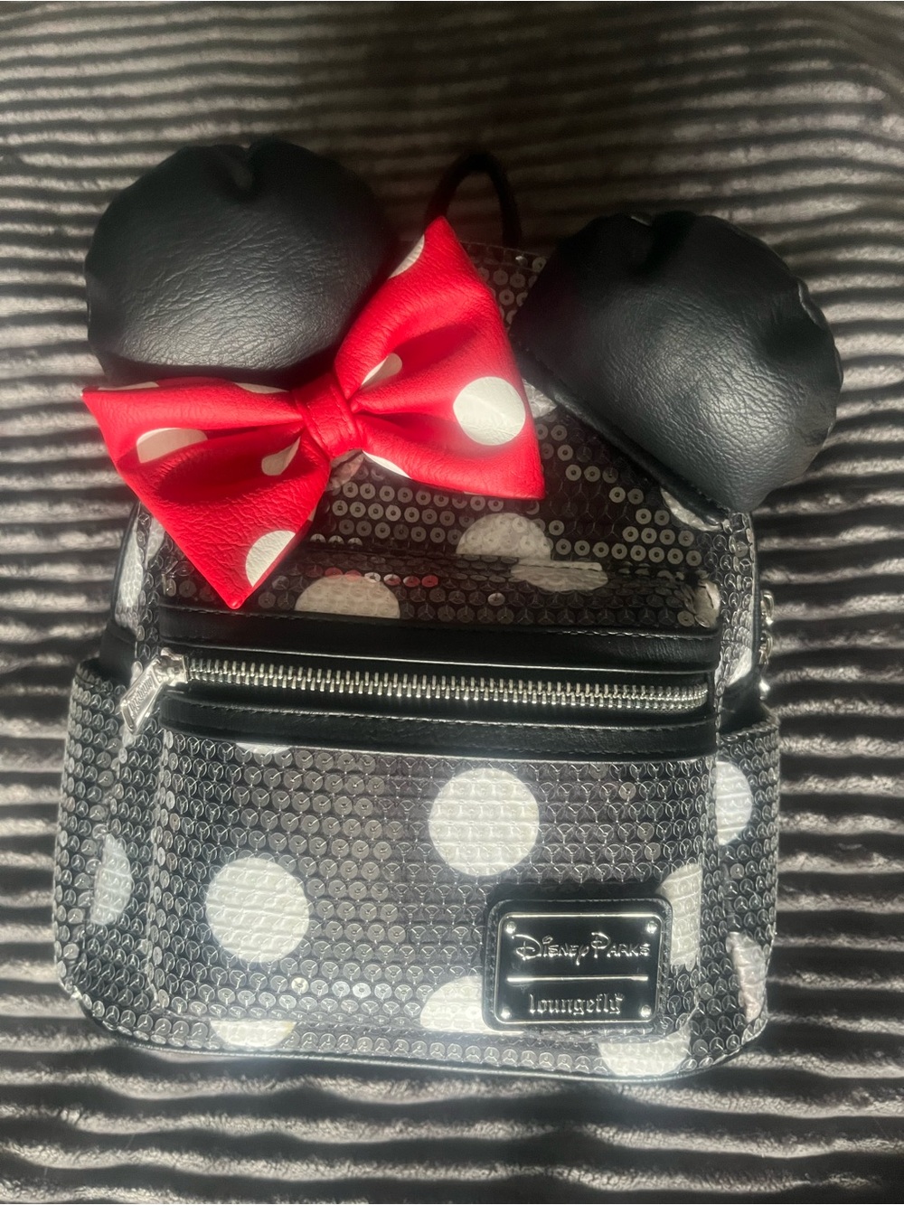 Disney Polka Dot Minnie Ear Mini Backpack - Black, White & Red
